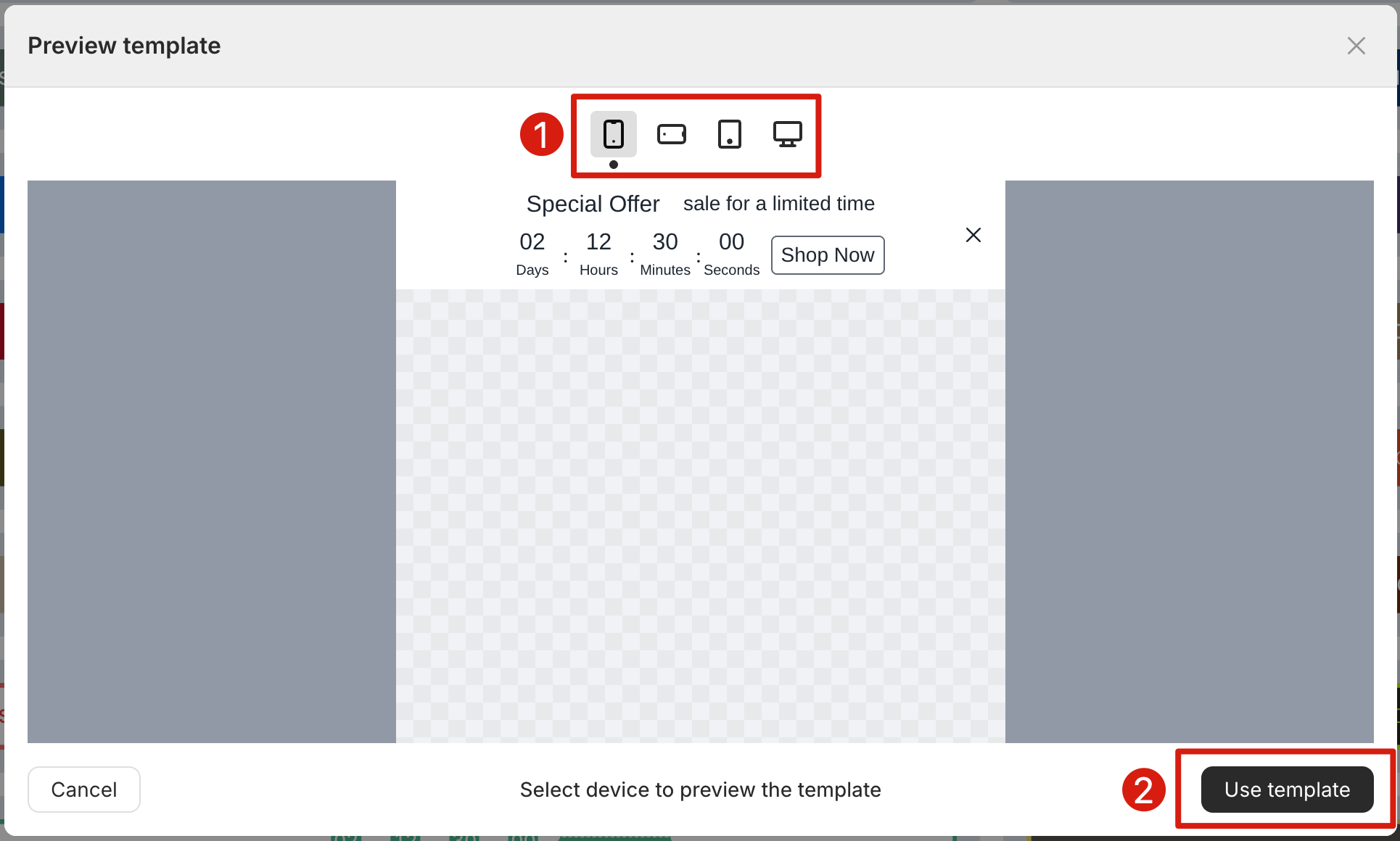 Template preview window
