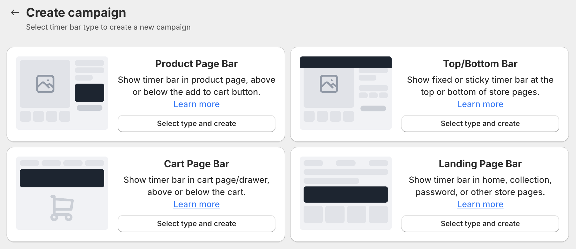 Create campaign by timer bar types