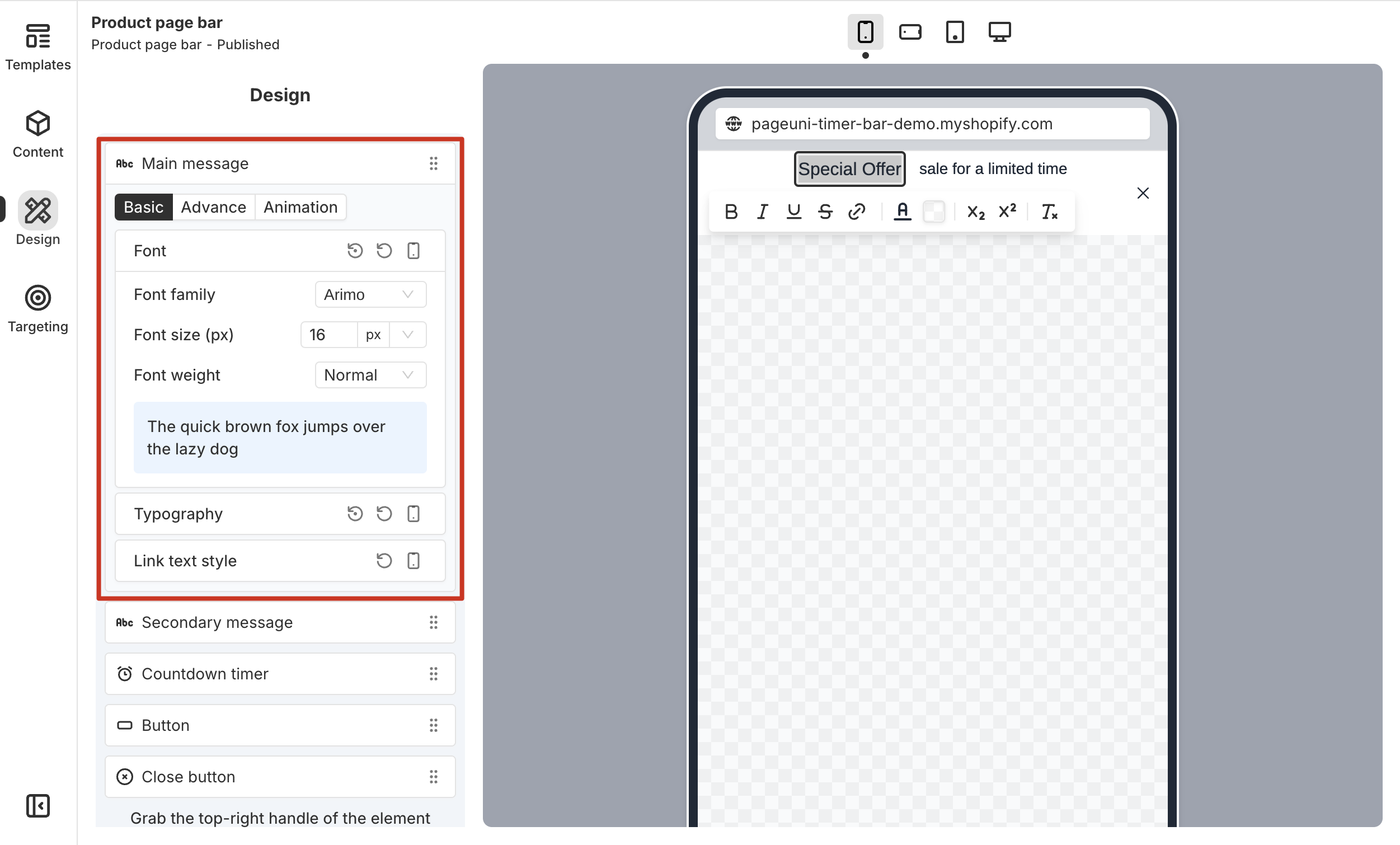 Customize timer bar element design