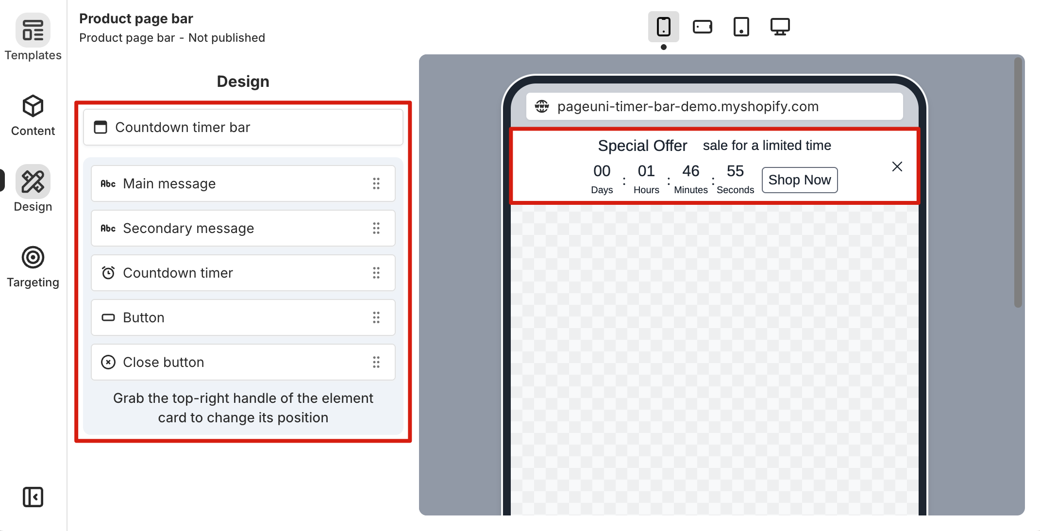 Timer bar and its elements in design