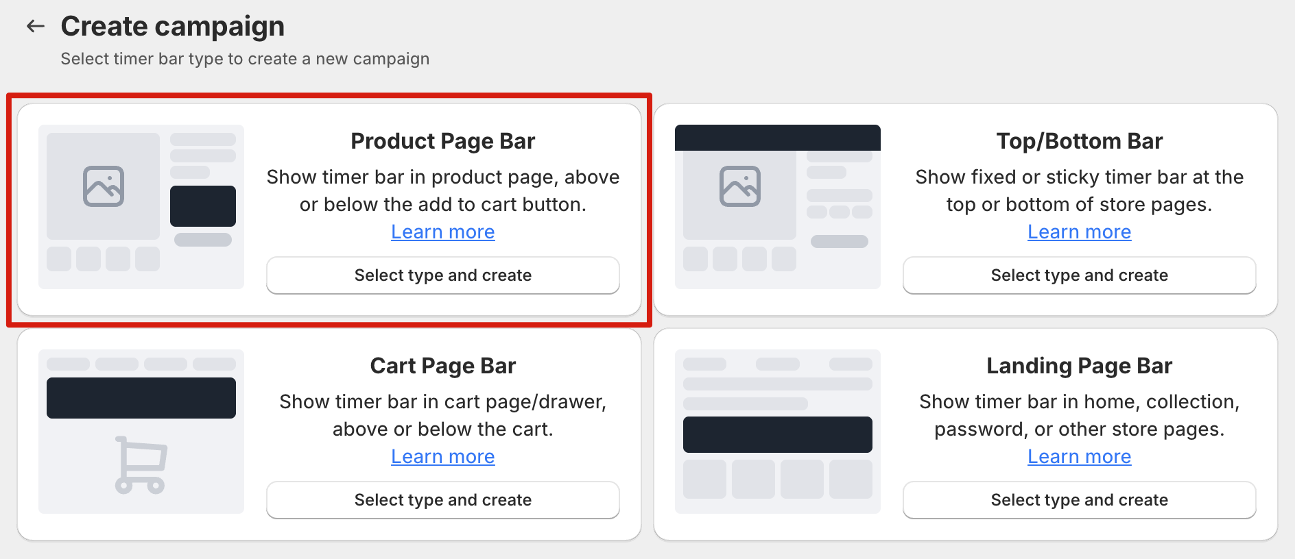 Select Product Page Bar and create