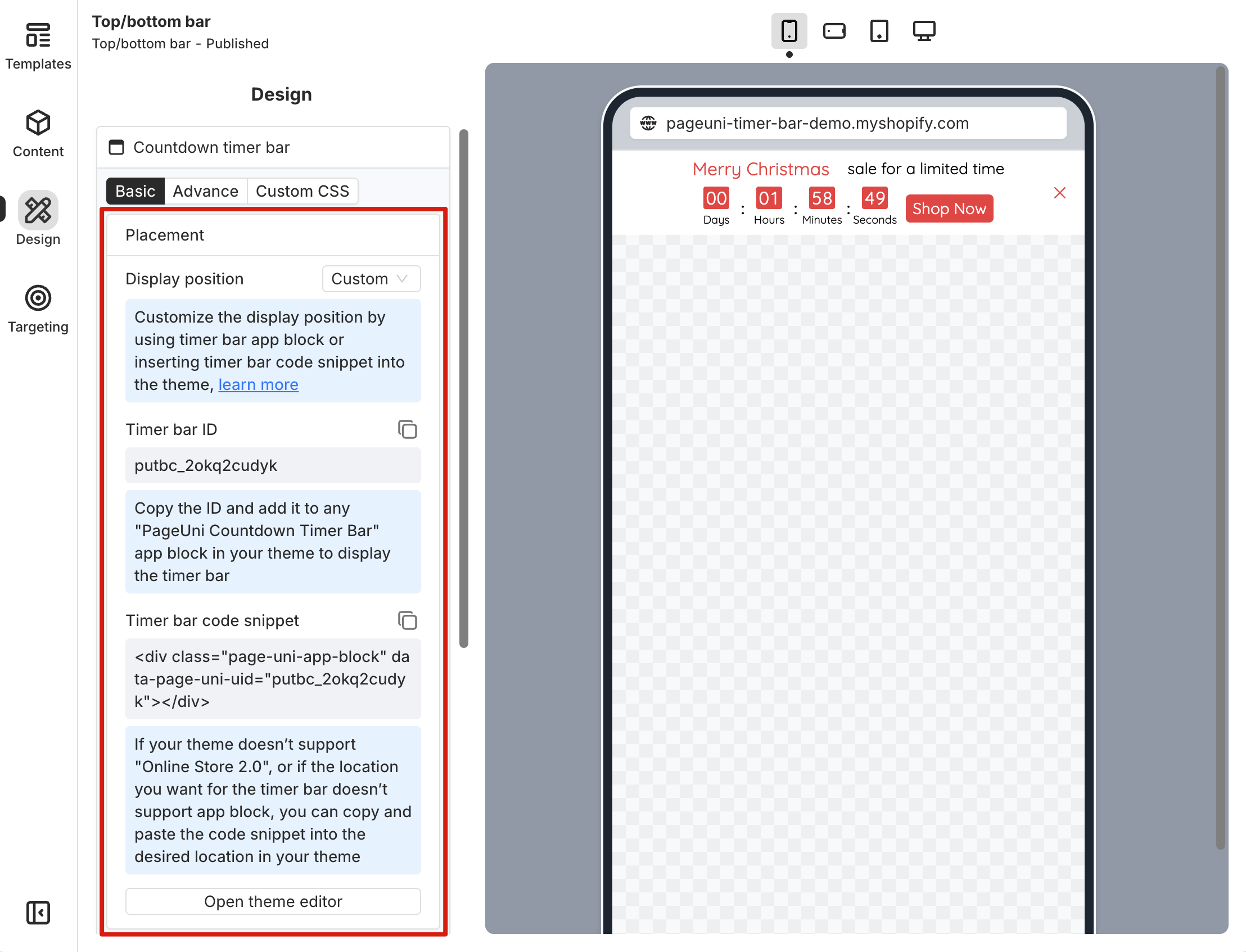 Top/Bottom Bar custom placement
