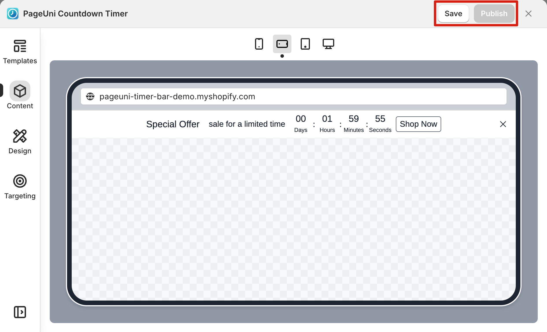 Save and Publish buttons