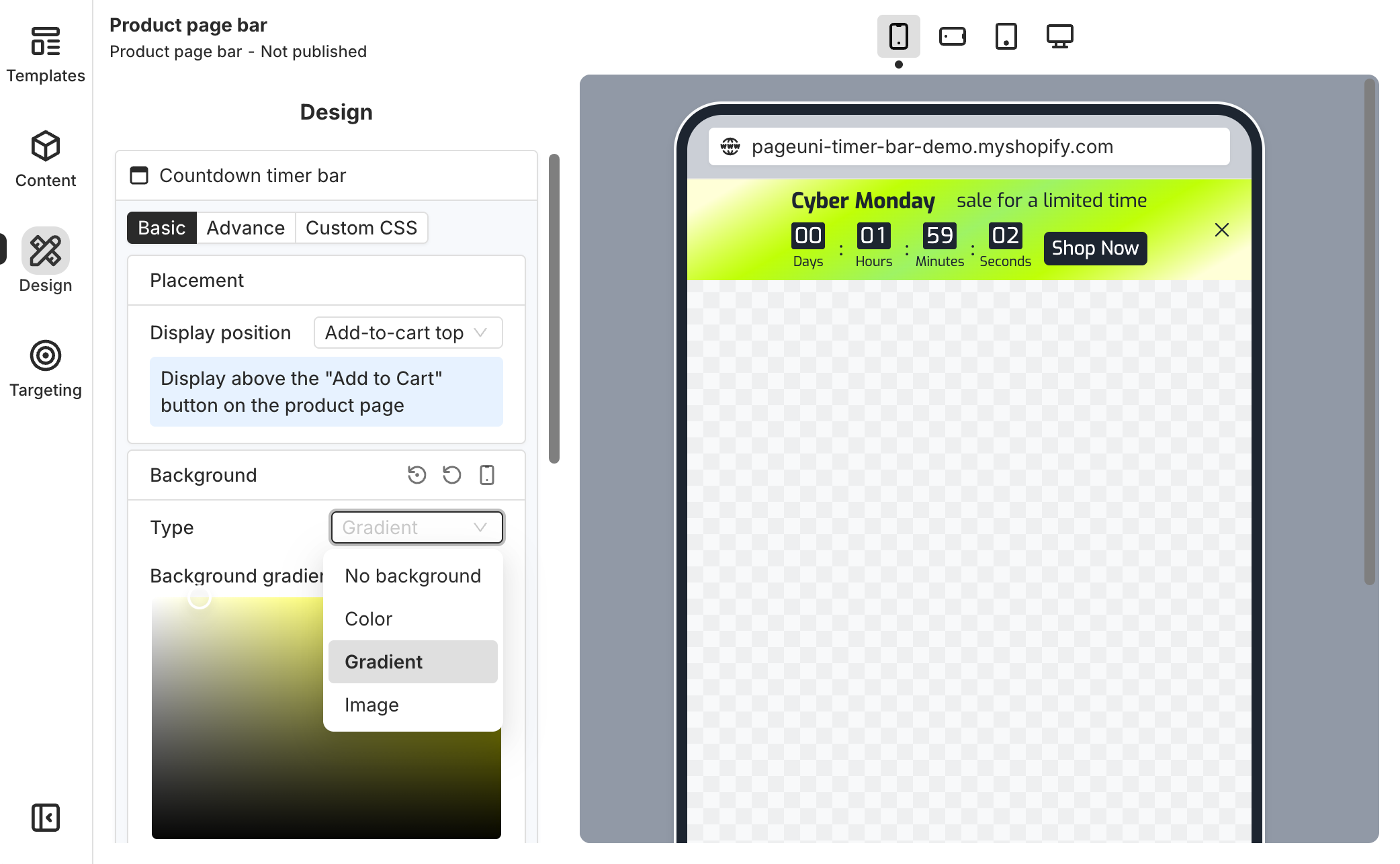 Customize Product Page Bar