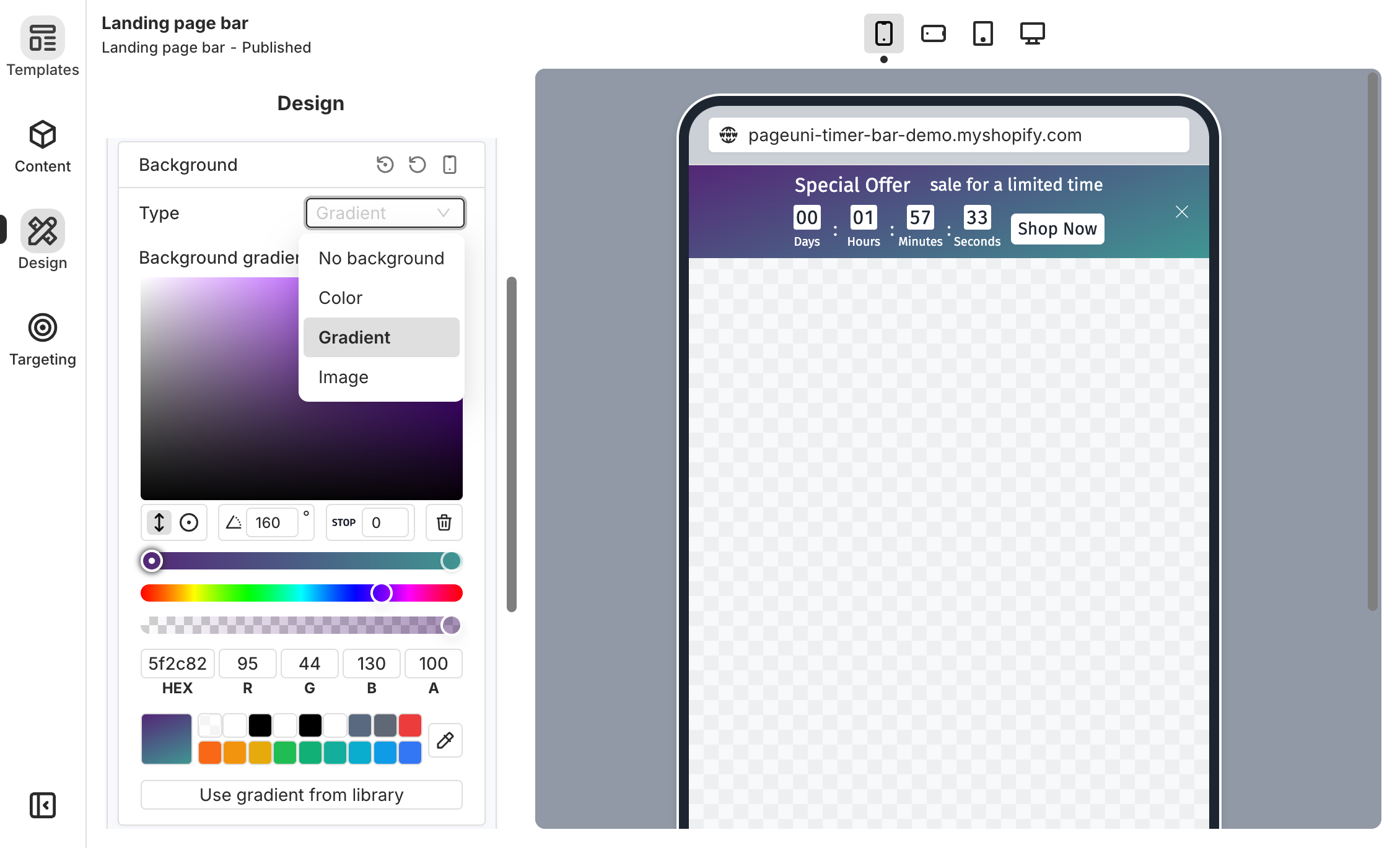 Customize Landing Page Bar