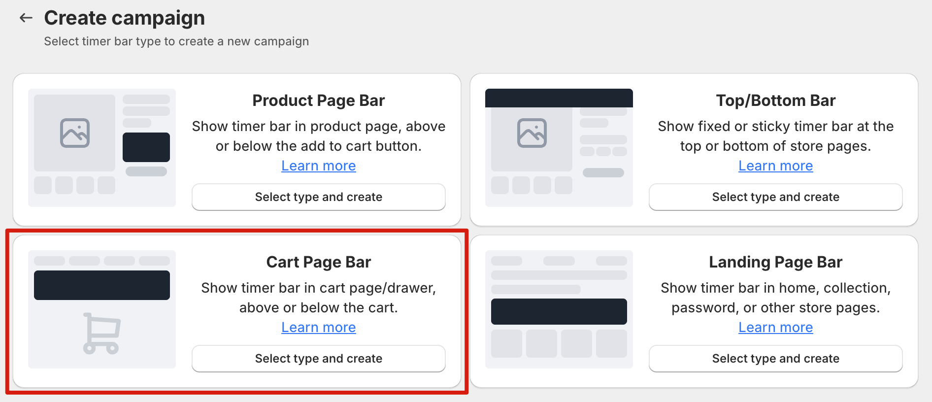 Select Cart Page Bar and create