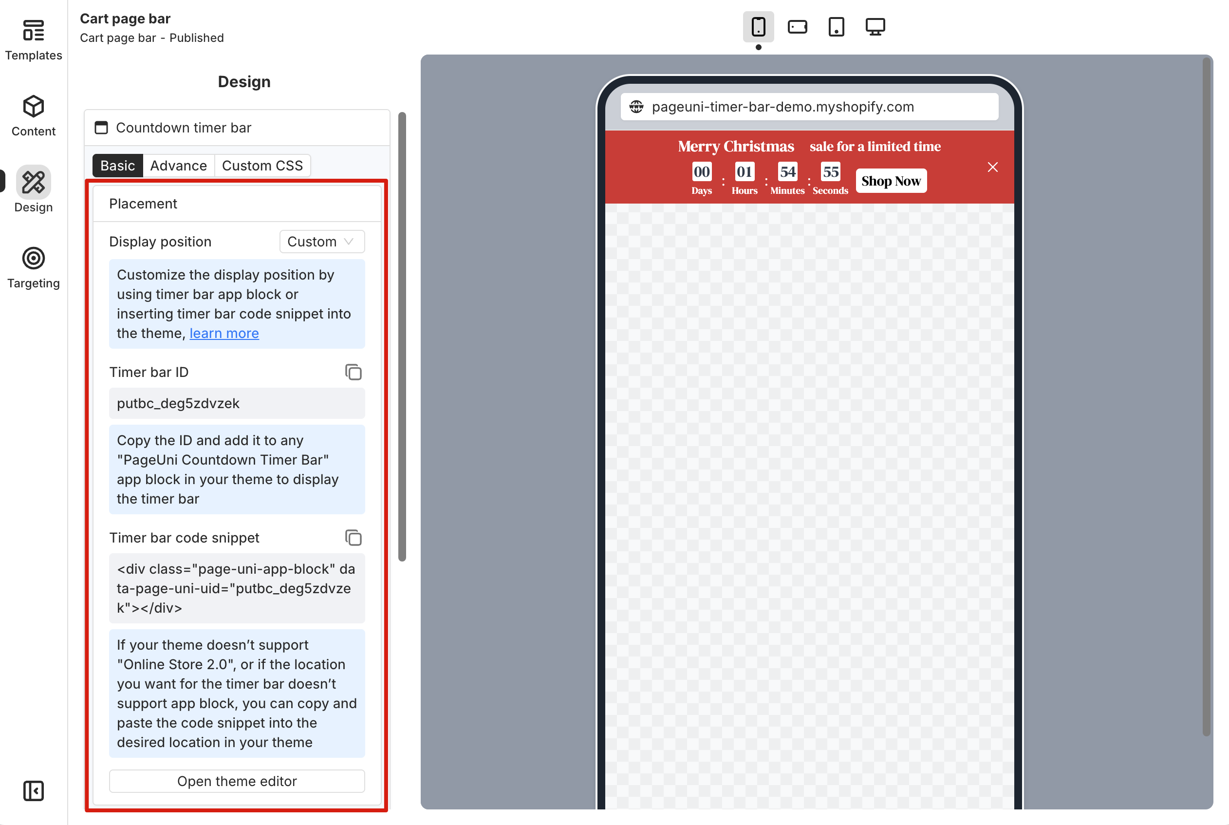 Cart Page Bar custom placement