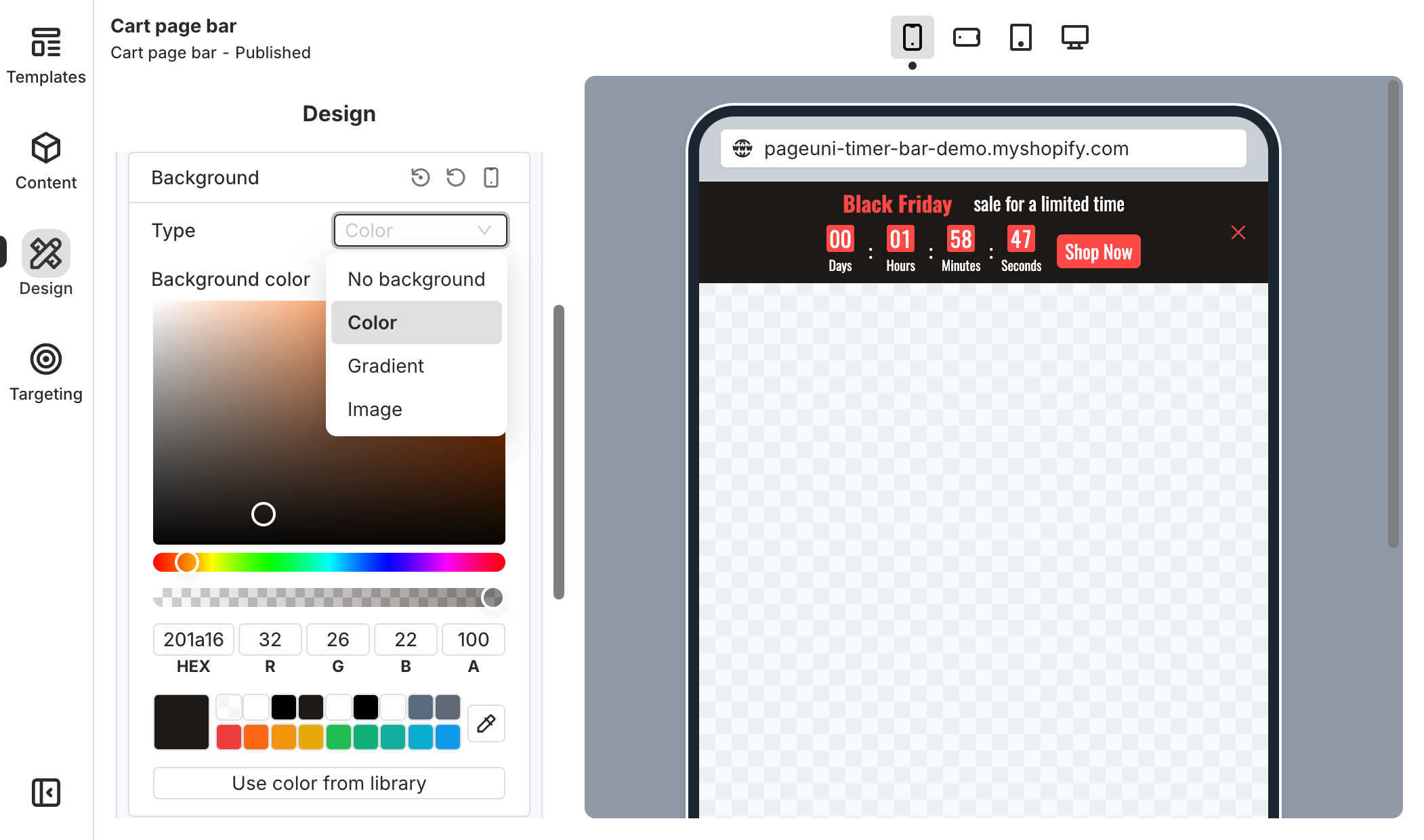 Customize Cart Page Bar