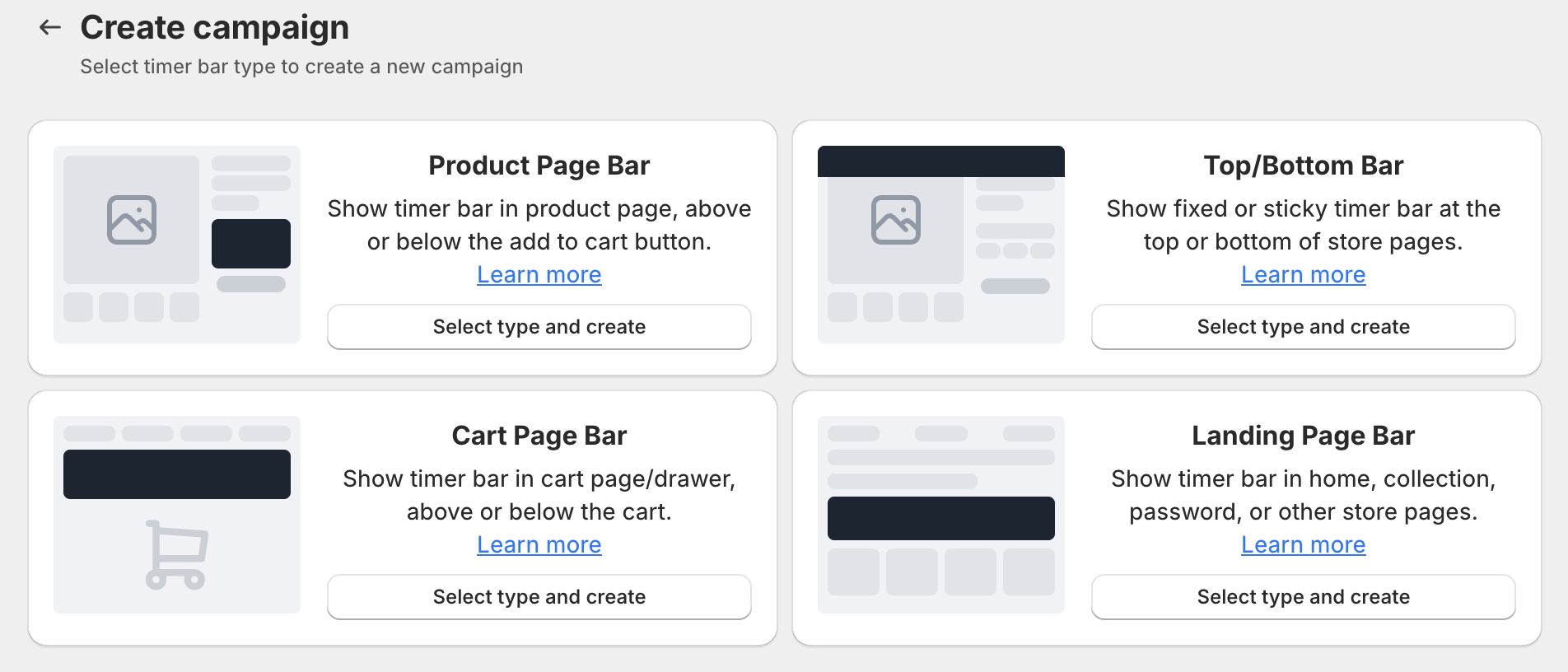 Choose timer bar type to create campaign