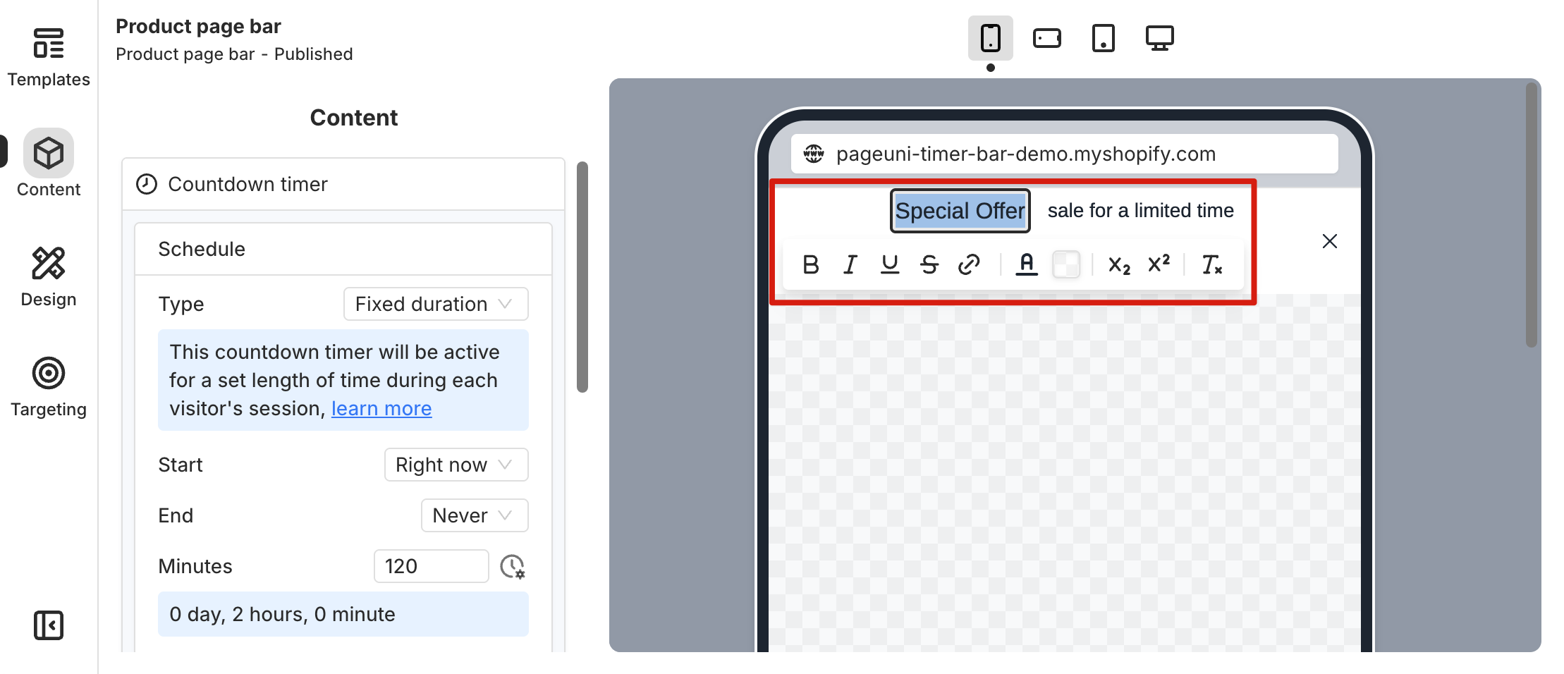 Text box and toolbar