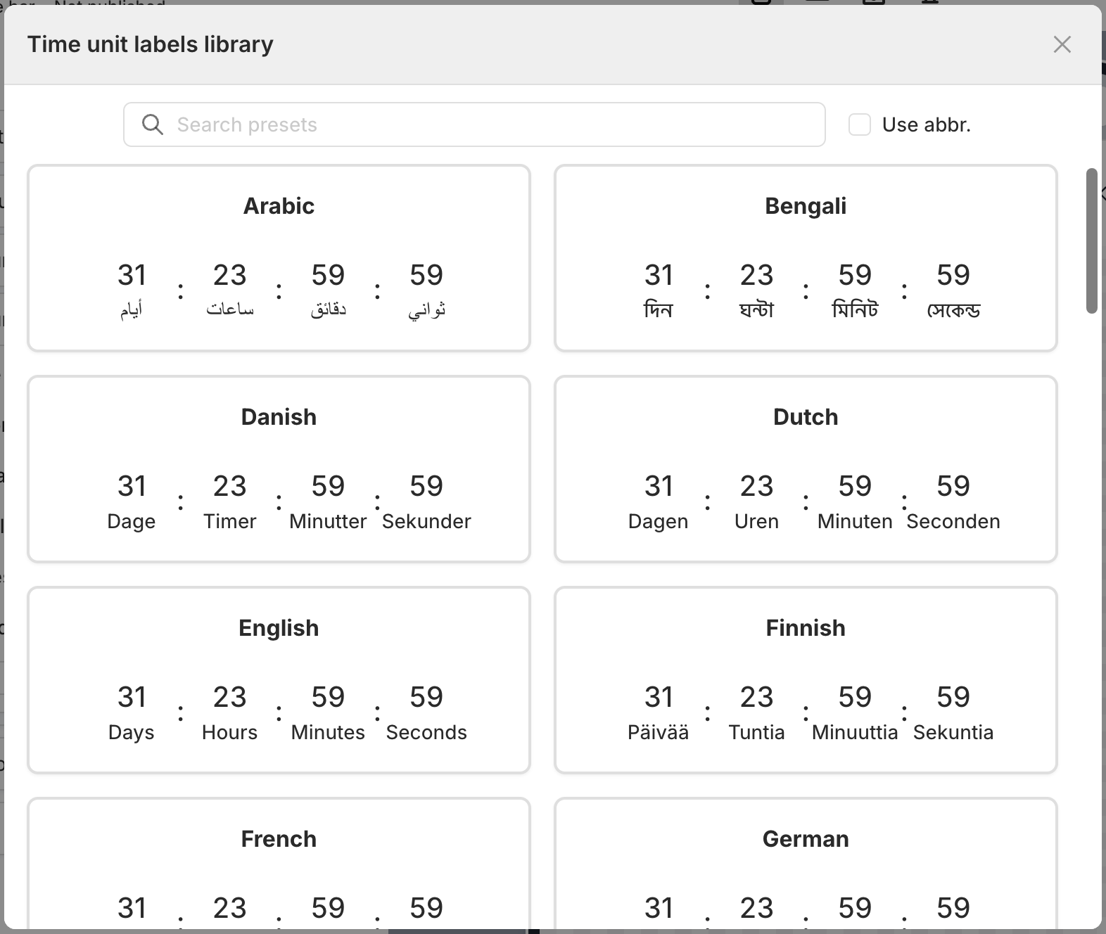 Time unit labels library