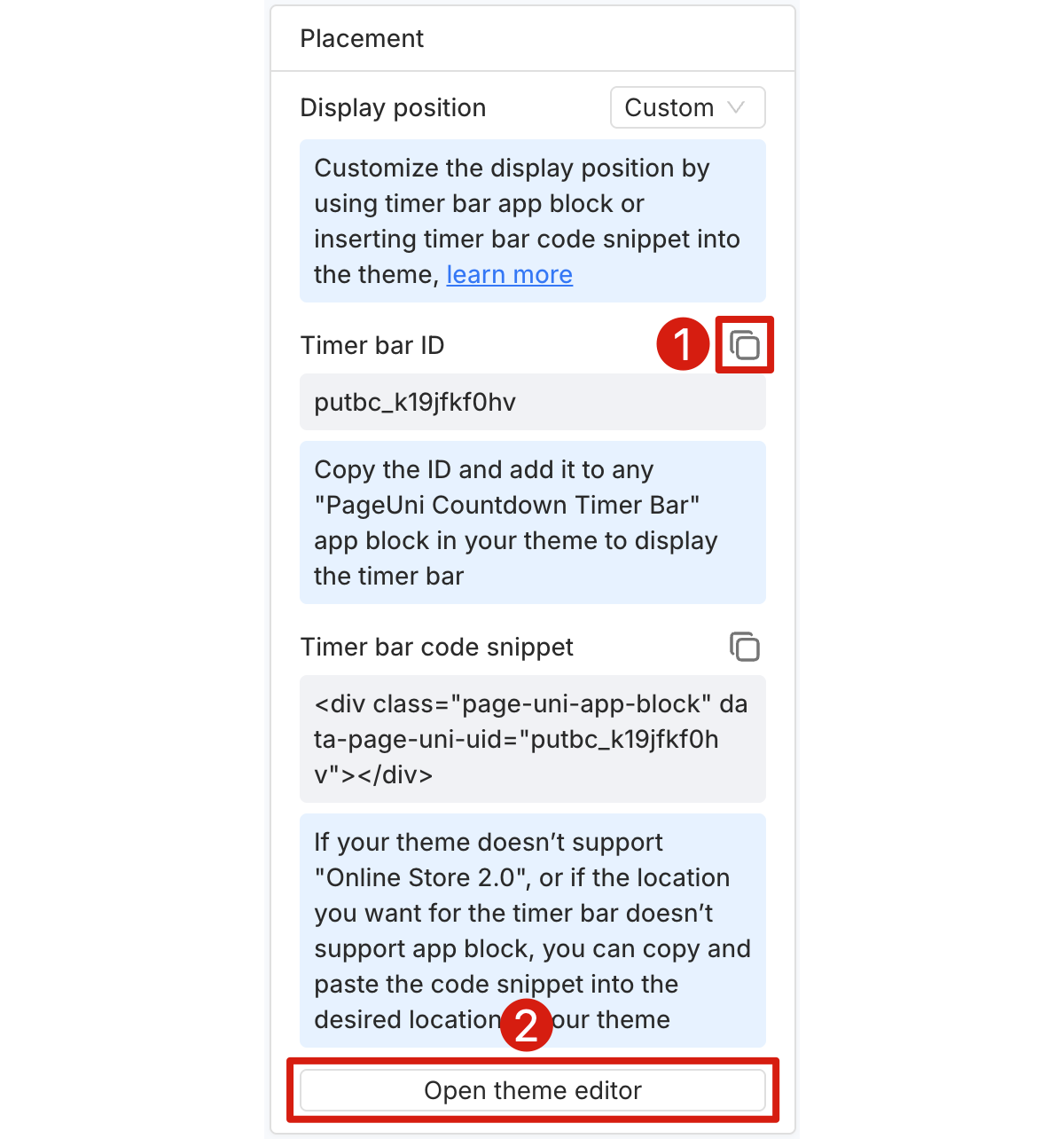 Copy timer bar ID and go to Shopify theme editor