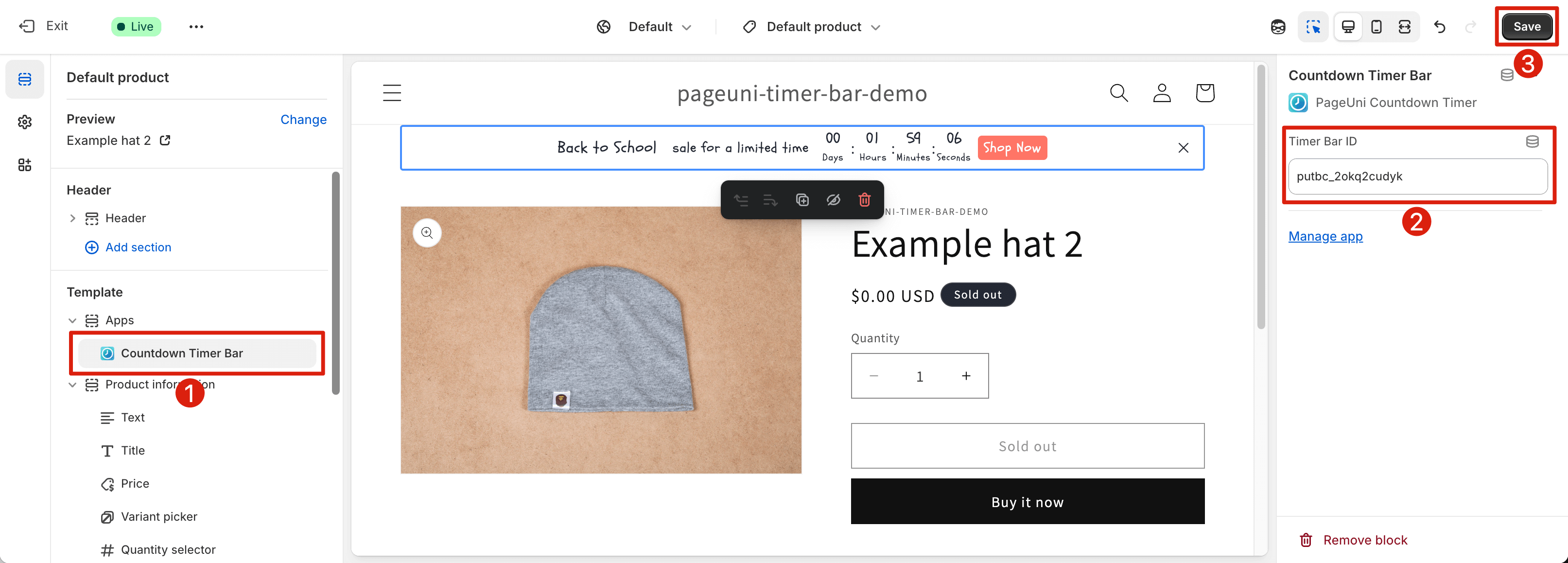 Paste timer bar ID and save