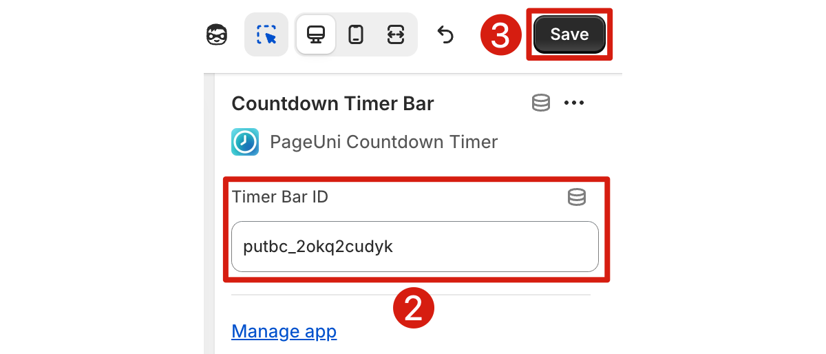 Paste timer bar ID and save step 2 & 3