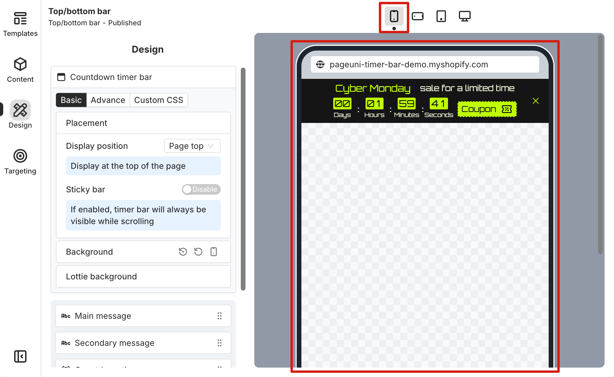Customize design in mobile device is a default option