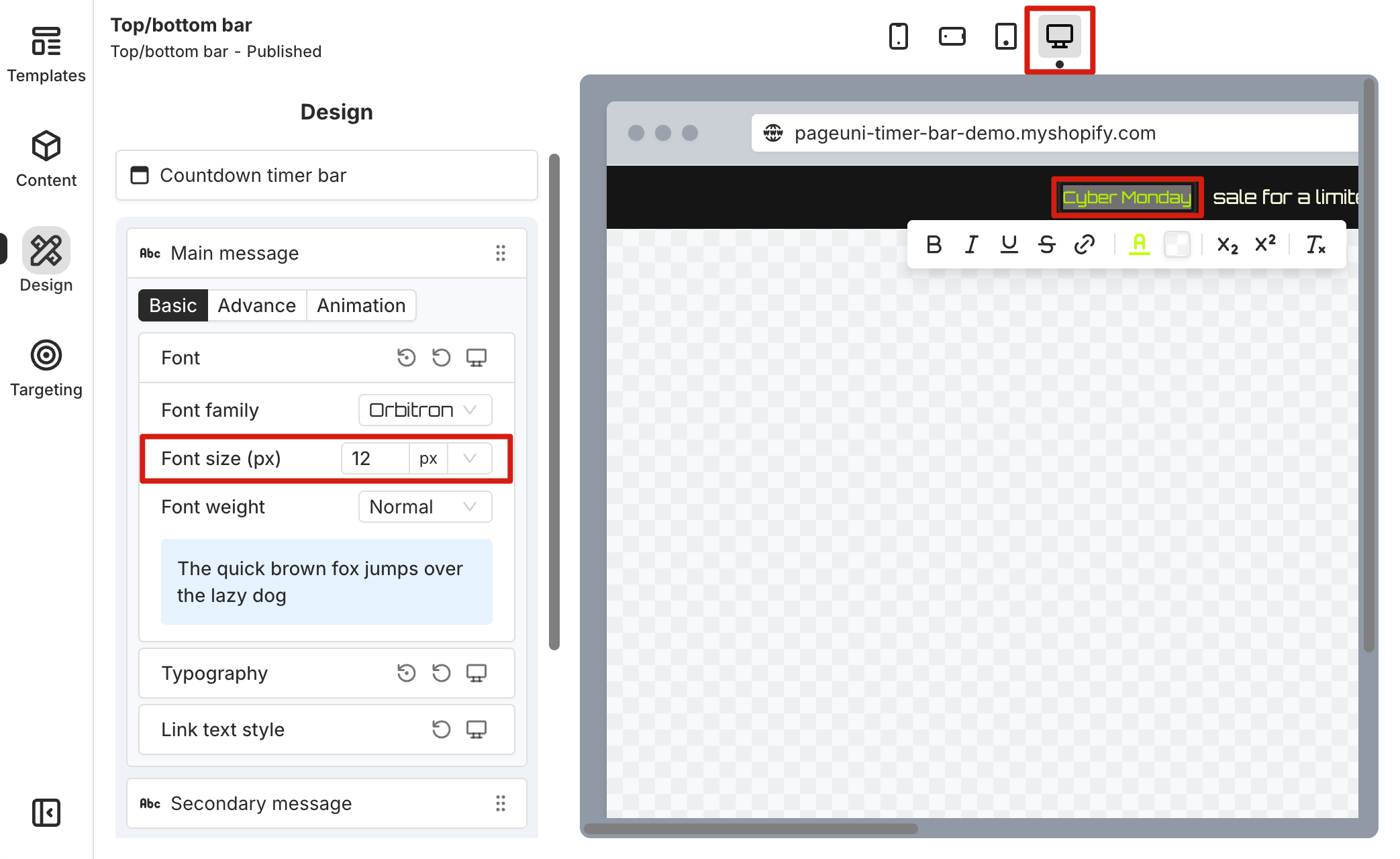 Check font size while switching devices