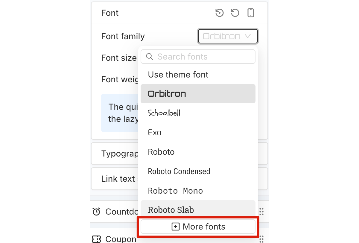 More fonts button