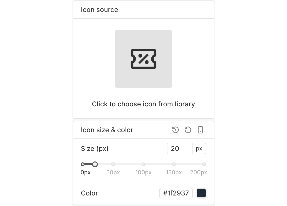 Icon source and Icon size & color