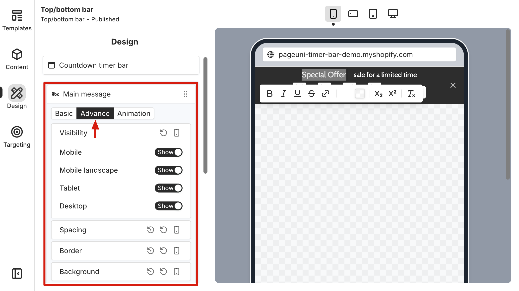 Advance design options