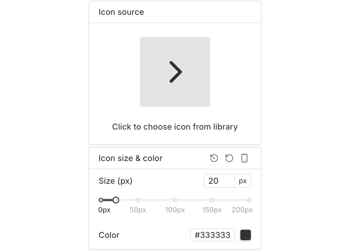 Icon source and Icon size & color