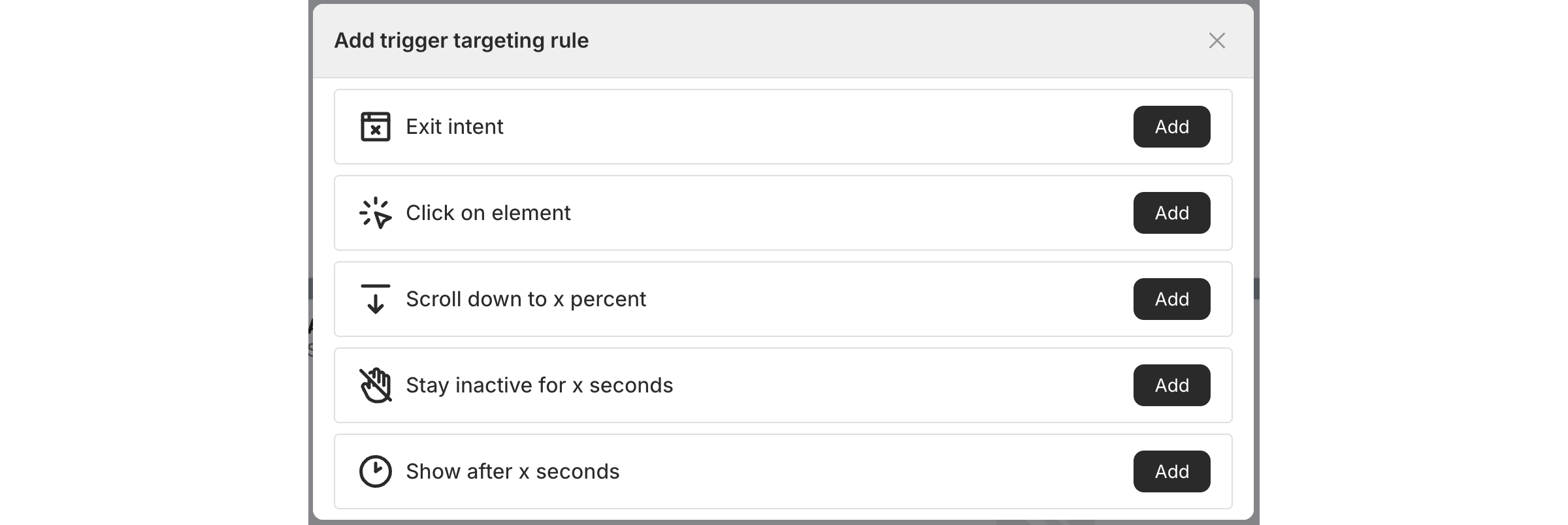 Add trigger targeting rule popup
