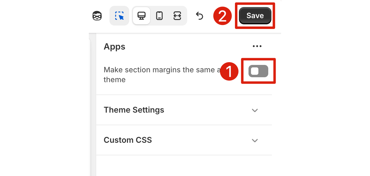 Toggle off margins and save
