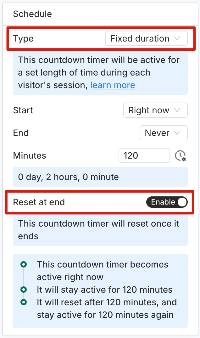Timer bar will reset at end