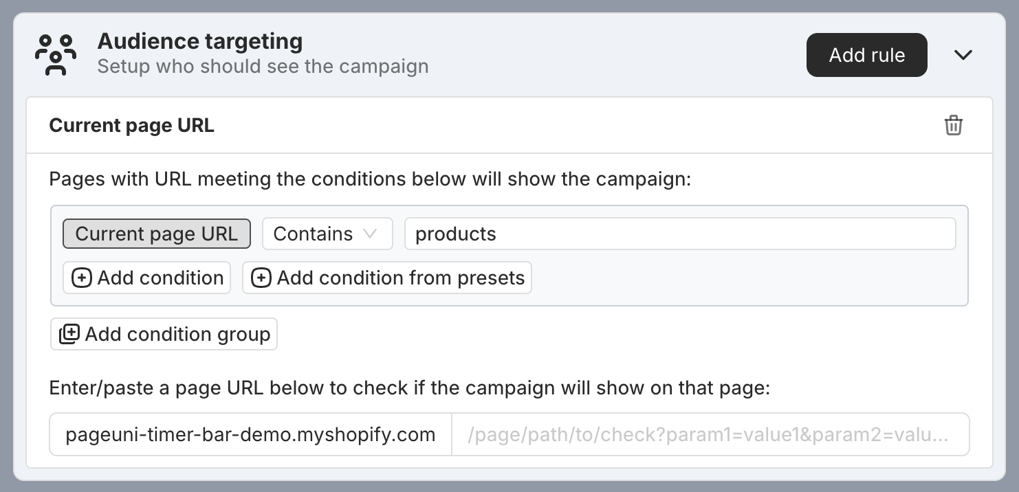 Current page URL targeting