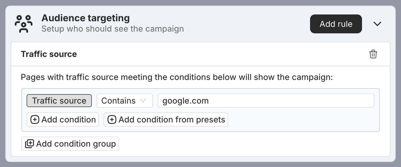 Traffic source targeting