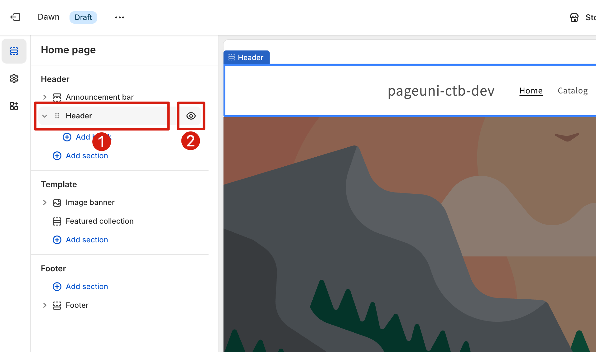 Hide Navigation Bar Using Eye Icon of Header Section