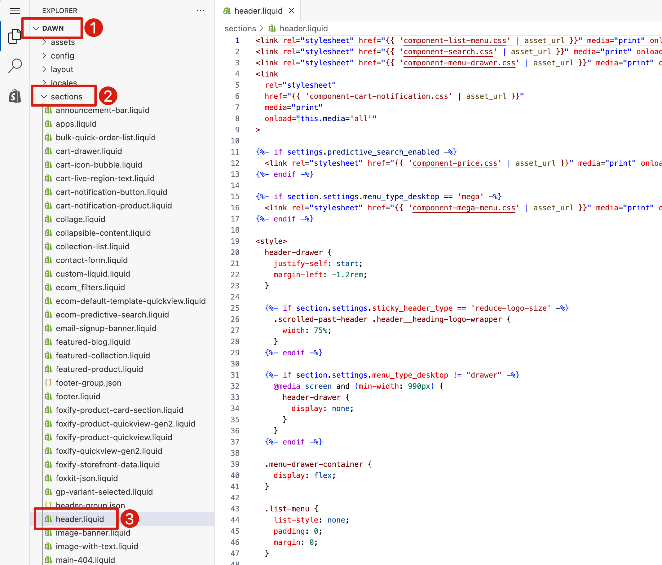 Select header.liquid File