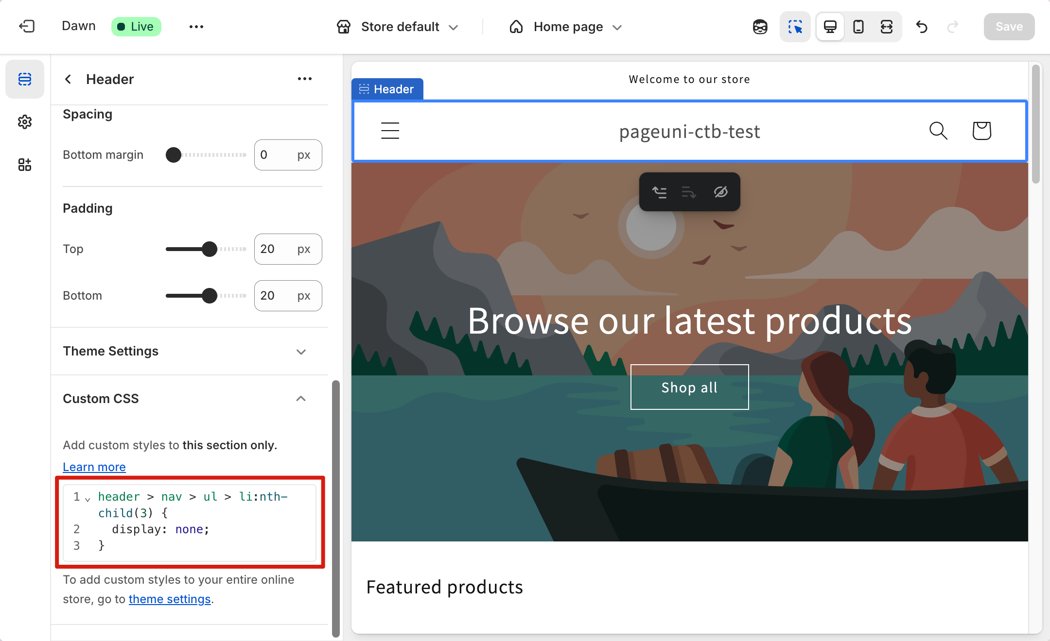 Setup CSS Rules to Hide navigation bar Items